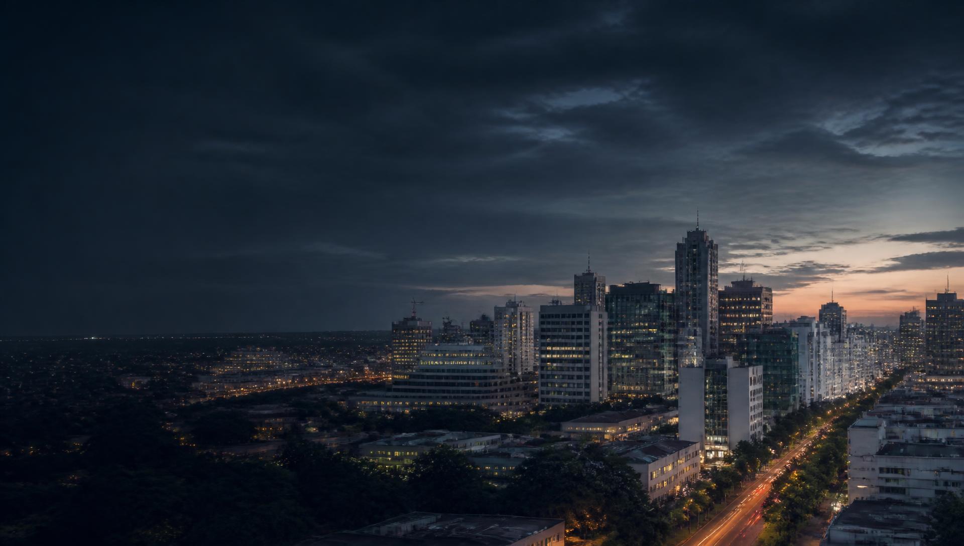A modern African city coming alive at dusk